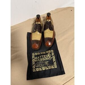 Matteo & Massimo Shoes Mens Size 8.5 Tan Brown Alligator Dress Oxford Made Italy